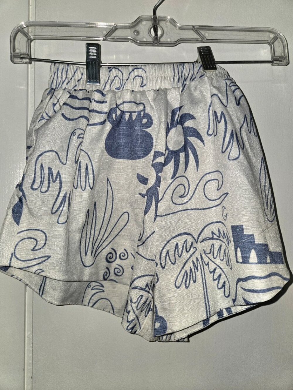 Blue White Mediterranean Print Matching Shirt Shorts Set Size Small Resort Coast - Picture 5 of 7